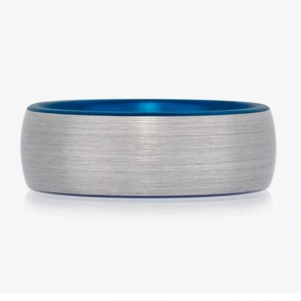 8mm Domed Blue Silver Tungsten Ring Wedding Band